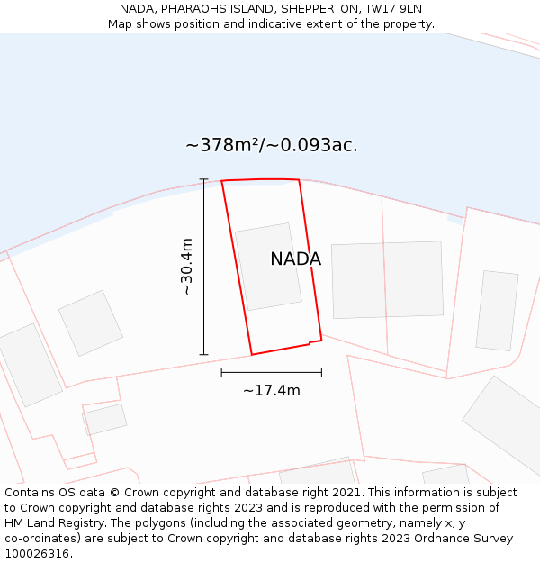 NADA, PHARAOHS ISLAND, SHEPPERTON, TW17 9LN: Plot and title map