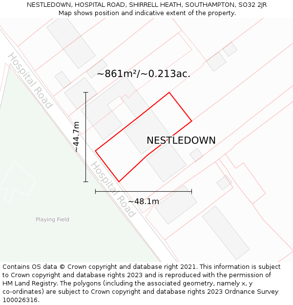 NESTLEDOWN, HOSPITAL ROAD, SHIRRELL HEATH, SOUTHAMPTON, SO32 2JR: Plot and title map