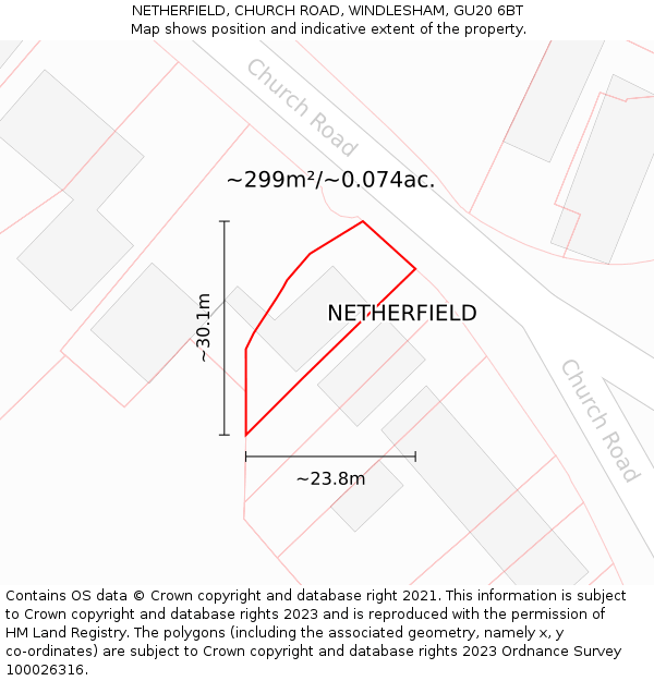 NETHERFIELD, CHURCH ROAD, WINDLESHAM, GU20 6BT: Plot and title map
