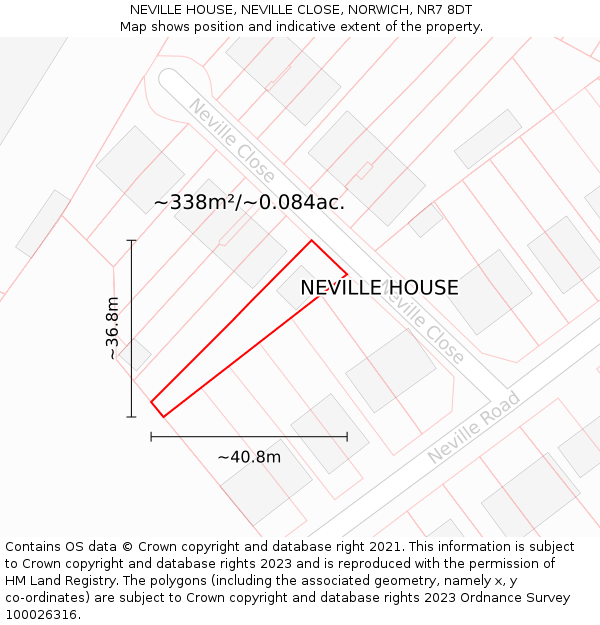 NEVILLE HOUSE, NEVILLE CLOSE, NORWICH, NR7 8DT: Plot and title map