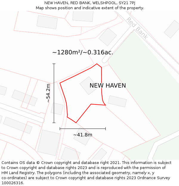 NEW HAVEN, RED BANK, WELSHPOOL, SY21 7PJ: Plot and title map