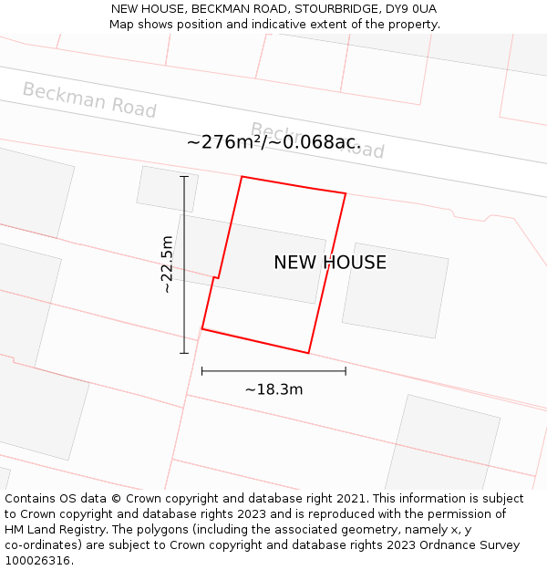 NEW HOUSE, BECKMAN ROAD, STOURBRIDGE, DY9 0UA: Plot and title map