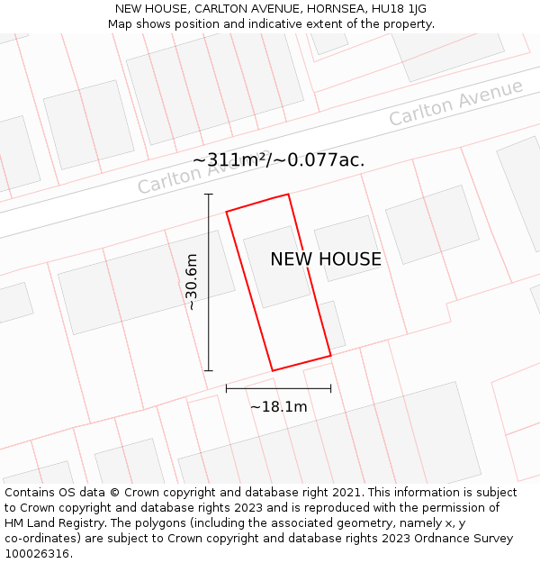 NEW HOUSE, CARLTON AVENUE, HORNSEA, HU18 1JG: Plot and title map