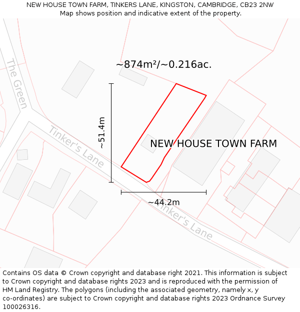 NEW HOUSE TOWN FARM, TINKERS LANE, KINGSTON, CAMBRIDGE, CB23 2NW: Plot and title map