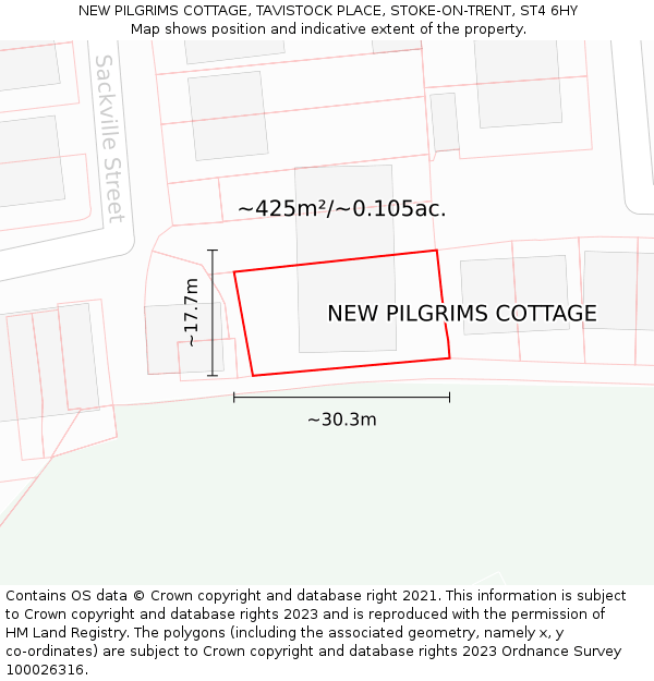 NEW PILGRIMS COTTAGE, TAVISTOCK PLACE, STOKE-ON-TRENT, ST4 6HY: Plot and title map