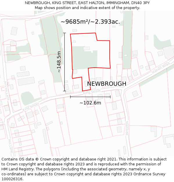 NEWBROUGH, KING STREET, EAST HALTON, IMMINGHAM, DN40 3PY: Plot and title map