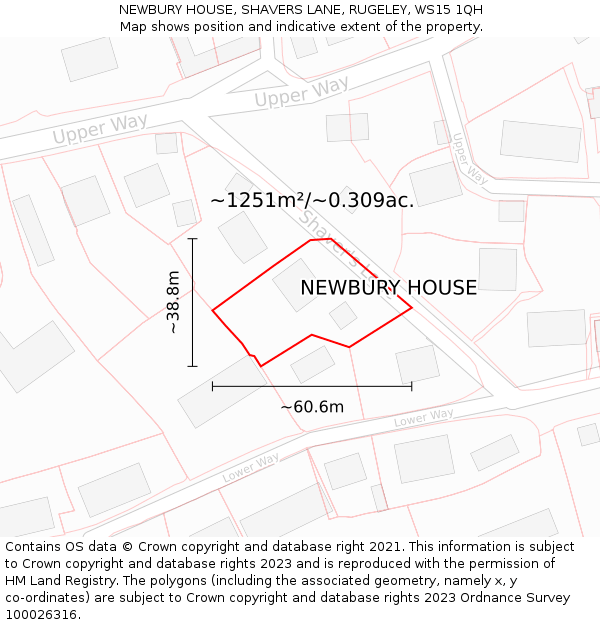 NEWBURY HOUSE, SHAVERS LANE, RUGELEY, WS15 1QH: Plot and title map
