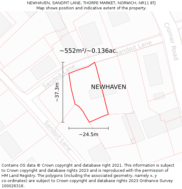 NEWHAVEN, SANDPIT LANE, THORPE MARKET, NORWICH, NR11 8TJ: Plot and title map