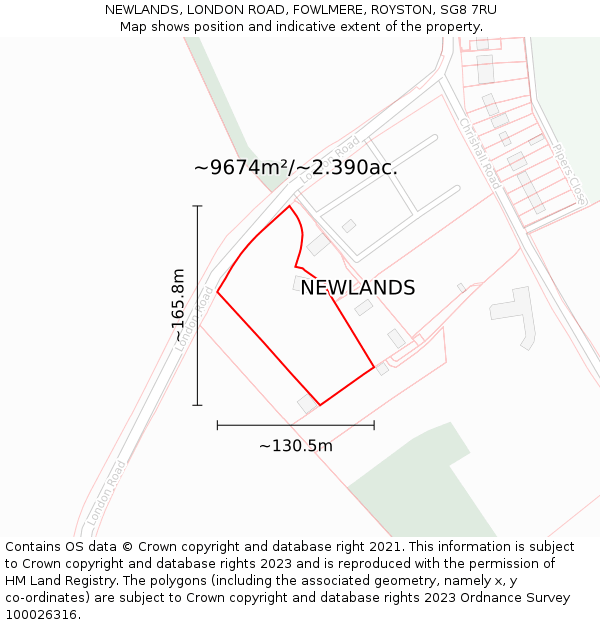 NEWLANDS, LONDON ROAD, FOWLMERE, ROYSTON, SG8 7RU: Plot and title map