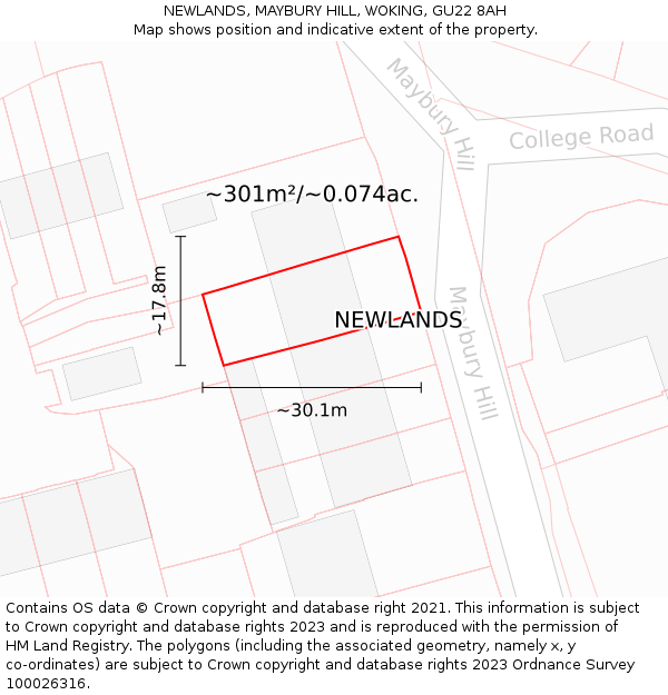 NEWLANDS, MAYBURY HILL, WOKING, GU22 8AH: Plot and title map