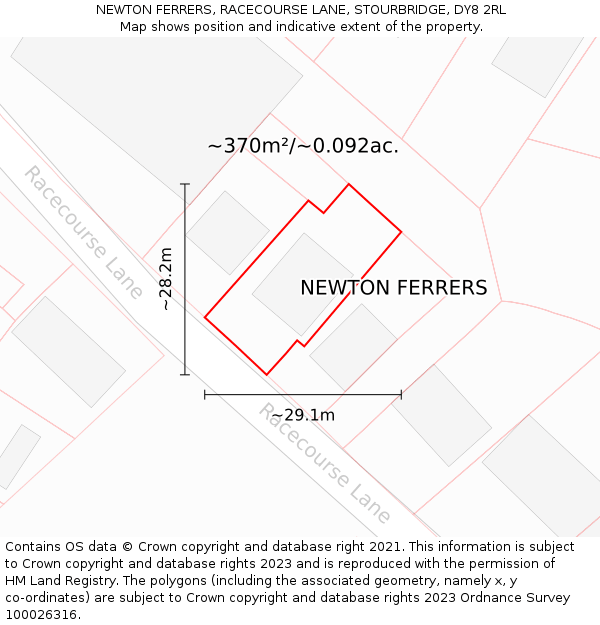 NEWTON FERRERS, RACECOURSE LANE, STOURBRIDGE, DY8 2RL: Plot and title map