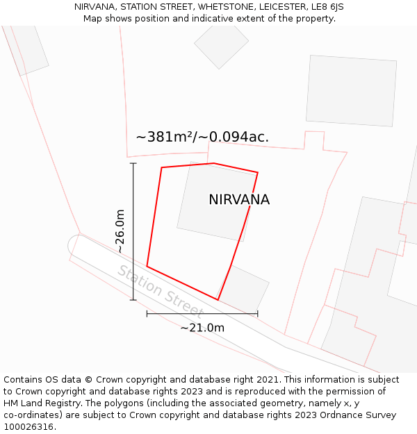 NIRVANA, STATION STREET, WHETSTONE, LEICESTER, LE8 6JS: Plot and title map