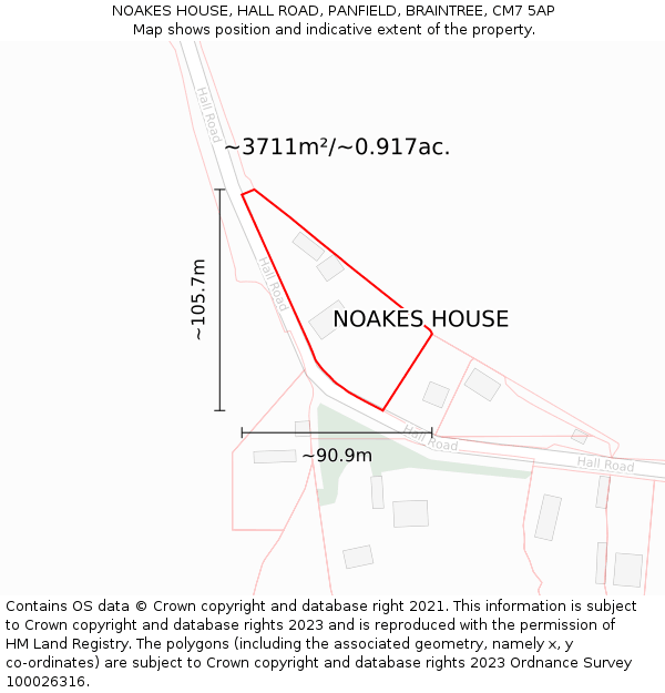 NOAKES HOUSE, HALL ROAD, PANFIELD, BRAINTREE, CM7 5AP: Plot and title map