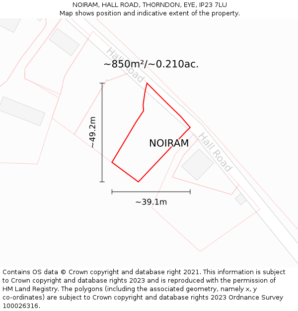 NOIRAM, HALL ROAD, THORNDON, EYE, IP23 7LU: Plot and title map