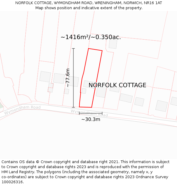 NORFOLK COTTAGE, WYMONDHAM ROAD, WRENINGHAM, NORWICH, NR16 1AT: Plot and title map