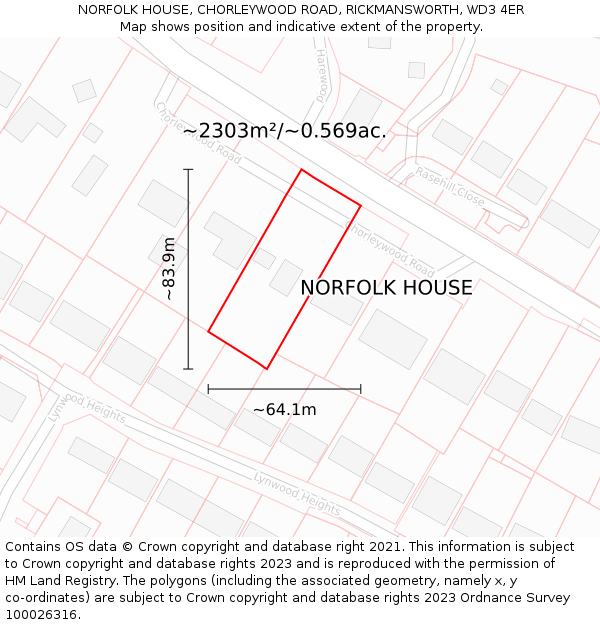 NORFOLK HOUSE, CHORLEYWOOD ROAD, RICKMANSWORTH, WD3 4ER: Plot and title map