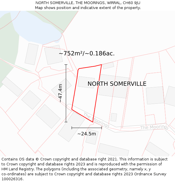 NORTH SOMERVILLE, THE MOORINGS, WIRRAL, CH60 9JU: Plot and title map