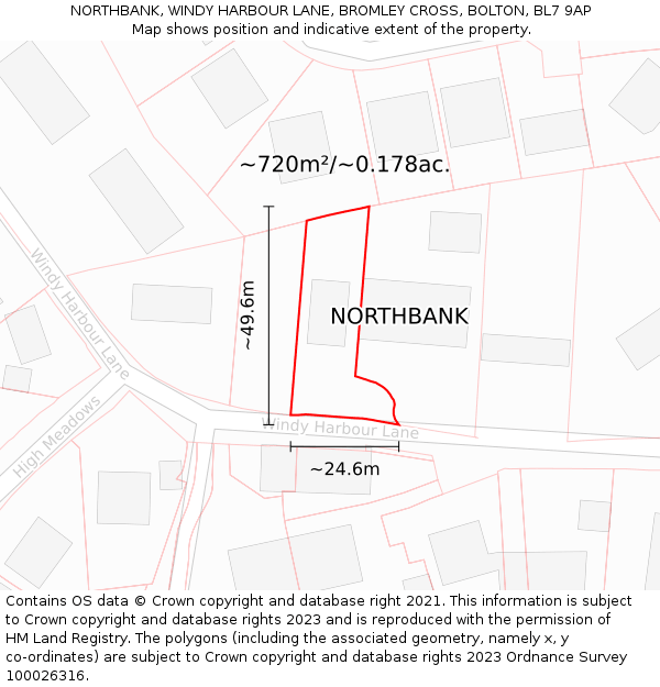 NORTHBANK, WINDY HARBOUR LANE, BROMLEY CROSS, BOLTON, BL7 9AP: Plot and title map