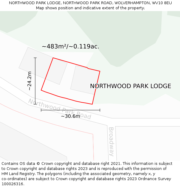 NORTHWOOD PARK LODGE, NORTHWOOD PARK ROAD, WOLVERHAMPTON, WV10 8EU: Plot and title map