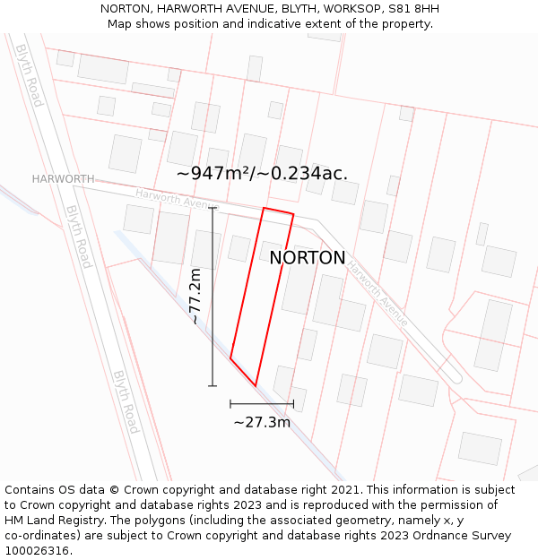 NORTON, HARWORTH AVENUE, BLYTH, WORKSOP, S81 8HH: Plot and title map