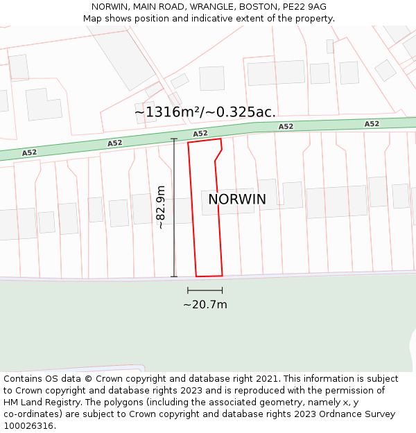 NORWIN, MAIN ROAD, WRANGLE, BOSTON, PE22 9AG: Plot and title map