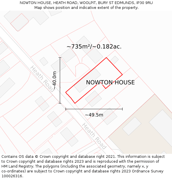 NOWTON HOUSE, HEATH ROAD, WOOLPIT, BURY ST EDMUNDS, IP30 9RU: Plot and title map