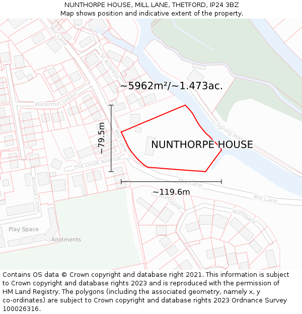 NUNTHORPE HOUSE, MILL LANE, THETFORD, IP24 3BZ: Plot and title map