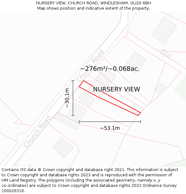 NURSERY VIEW, CHURCH ROAD, WINDLESHAM, GU20 6BH: Plot and title map