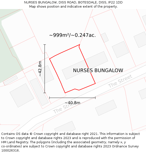 NURSES BUNGALOW, DISS ROAD, BOTESDALE, DISS, IP22 1DD: Plot and title map