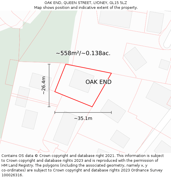 OAK END, QUEEN STREET, LYDNEY, GL15 5LZ: Plot and title map