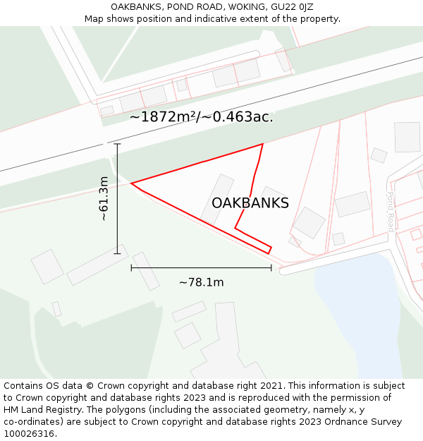 OAKBANKS, POND ROAD, WOKING, GU22 0JZ: Plot and title map