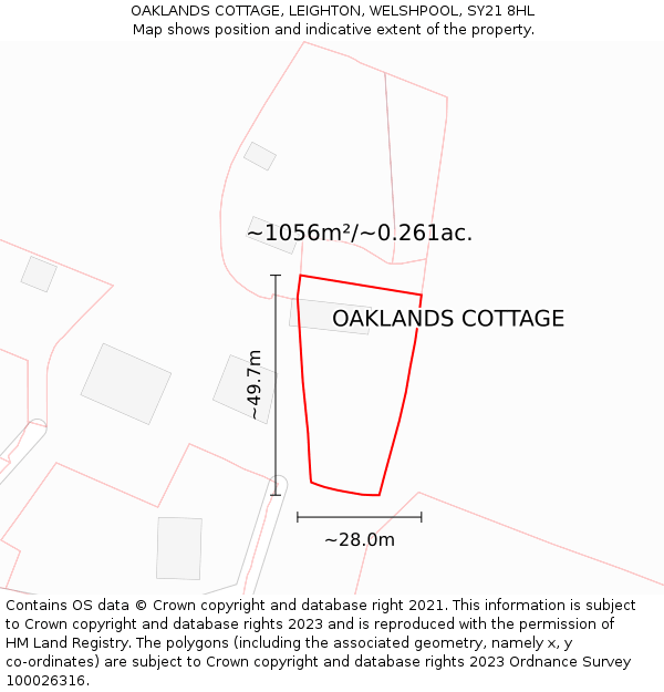 OAKLANDS COTTAGE, LEIGHTON, WELSHPOOL, SY21 8HL: Plot and title map