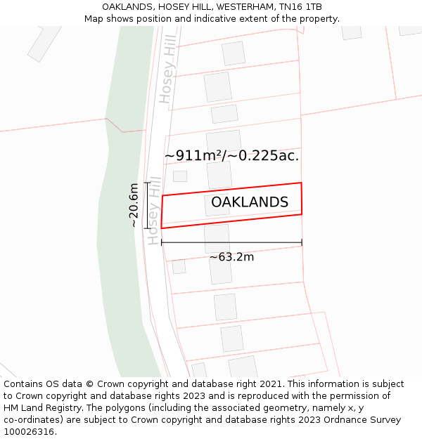OAKLANDS, HOSEY HILL, WESTERHAM, TN16 1TB: Plot and title map