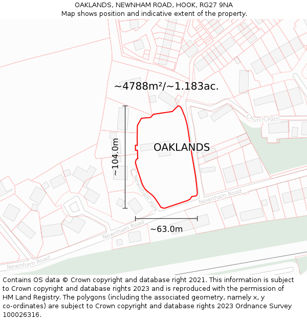 OAKLANDS, NEWNHAM ROAD, HOOK, RG27 9NA: Plot and title map