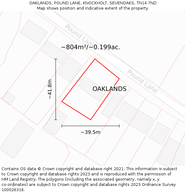 OAKLANDS, POUND LANE, KNOCKHOLT, SEVENOAKS, TN14 7ND: Plot and title map