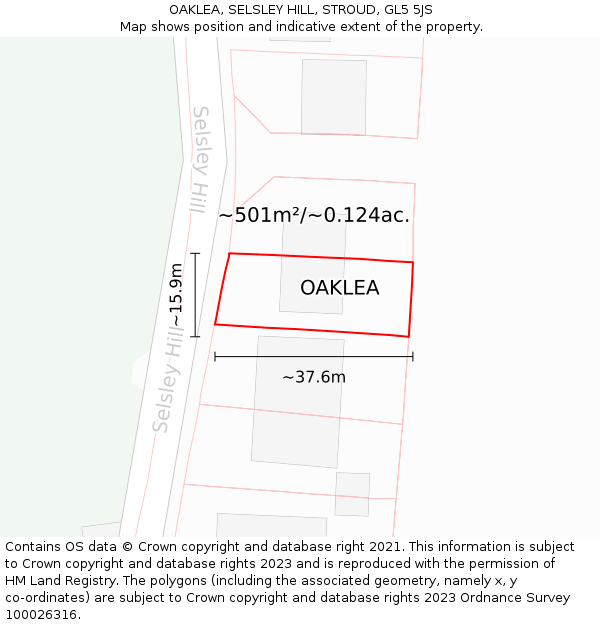 OAKLEA, SELSLEY HILL, STROUD, GL5 5JS: Plot and title map