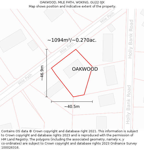 OAKWOOD, MILE PATH, WOKING, GU22 0JX: Plot and title map