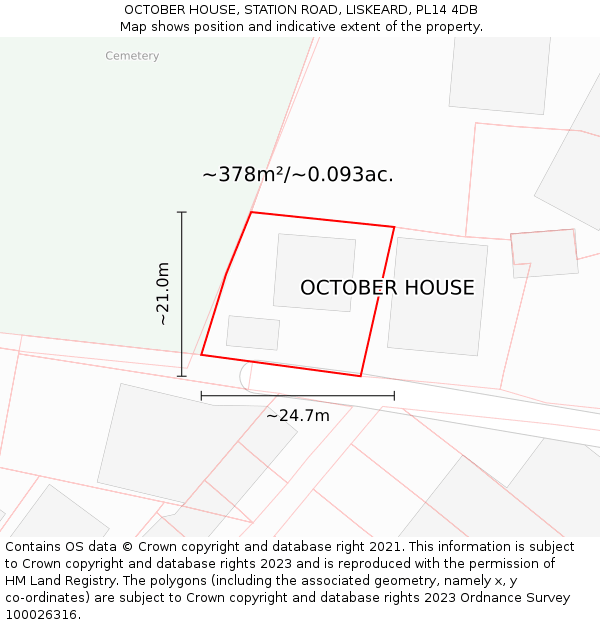 OCTOBER HOUSE, STATION ROAD, LISKEARD, PL14 4DB: Plot and title map