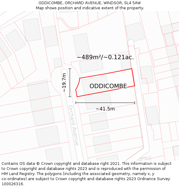 ODDICOMBE, ORCHARD AVENUE, WINDSOR, SL4 5AW: Plot and title map