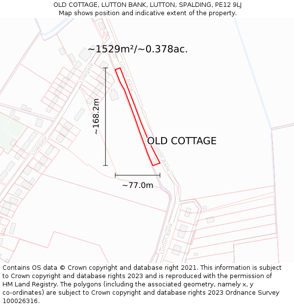 OLD COTTAGE, LUTTON BANK, LUTTON, SPALDING, PE12 9LJ: Plot and title map