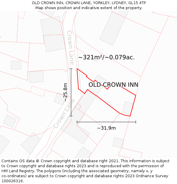 OLD CROWN INN, CROWN LANE, YORKLEY, LYDNEY, GL15 4TP: Plot and title map