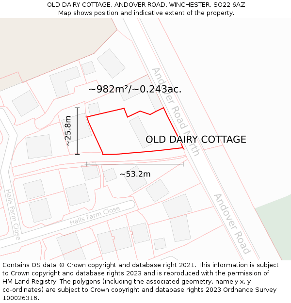 OLD DAIRY COTTAGE, ANDOVER ROAD, WINCHESTER, SO22 6AZ: Plot and title map