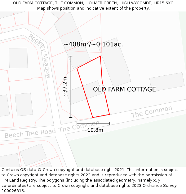 OLD FARM COTTAGE, THE COMMON, HOLMER GREEN, HIGH WYCOMBE, HP15 6XG: Plot and title map
