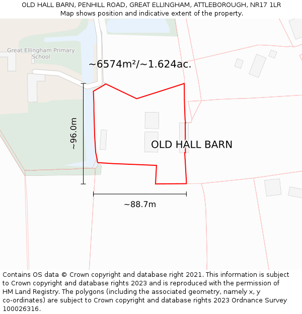 OLD HALL BARN, PENHILL ROAD, GREAT ELLINGHAM, ATTLEBOROUGH, NR17 1LR: Plot and title map