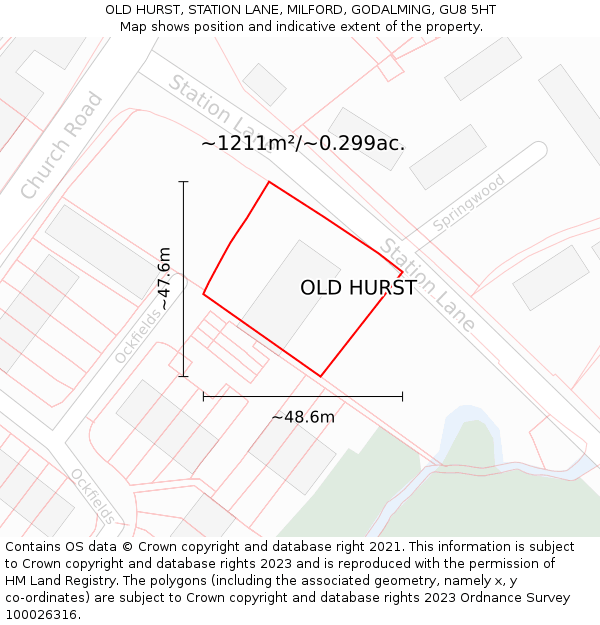 OLD HURST, STATION LANE, MILFORD, GODALMING, GU8 5HT: Plot and title map