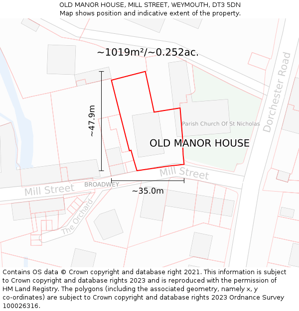 OLD MANOR HOUSE, MILL STREET, WEYMOUTH, DT3 5DN: Plot and title map