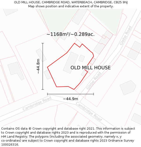 OLD MILL HOUSE, CAMBRIDGE ROAD, WATERBEACH, CAMBRIDGE, CB25 9NJ: Plot and title map