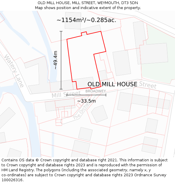 OLD MILL HOUSE, MILL STREET, WEYMOUTH, DT3 5DN: Plot and title map