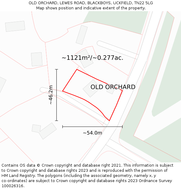 OLD ORCHARD, LEWES ROAD, BLACKBOYS, UCKFIELD, TN22 5LG: Plot and title map