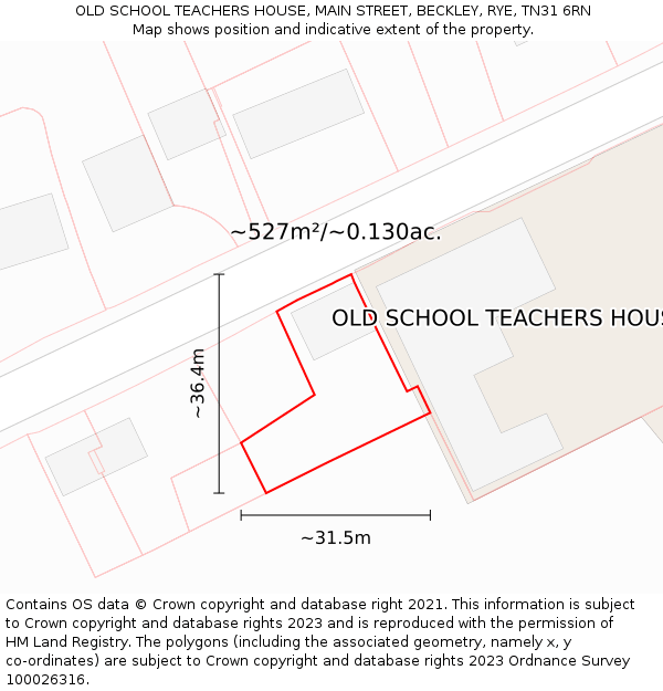 OLD SCHOOL TEACHERS HOUSE, MAIN STREET, BECKLEY, RYE, TN31 6RN: Plot and title map